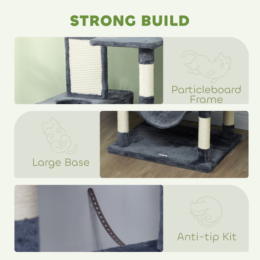 81 inch cat tree with condos and hammocks, gray