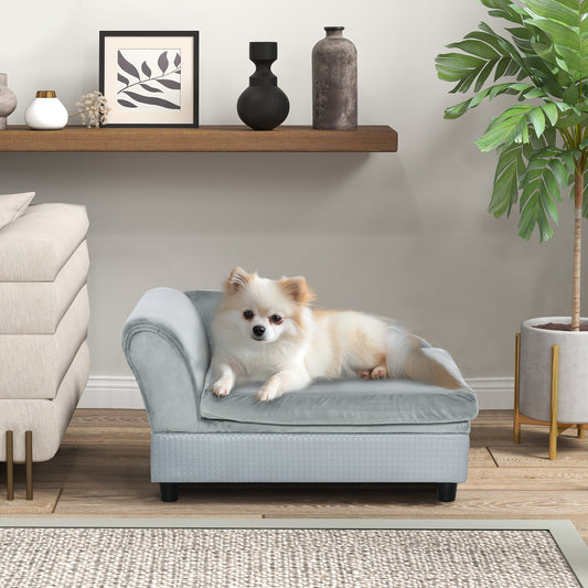 Small dog sofa bed with hidden storage, pale gray
