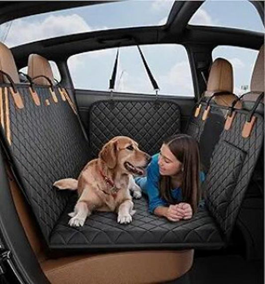 Dog car back seat cover and hammock, black